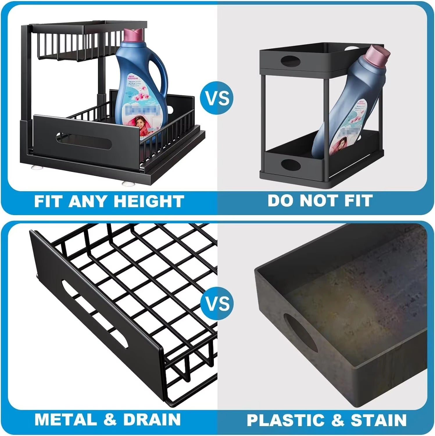 2 Pack Metal Under Sink Organizers and Storage