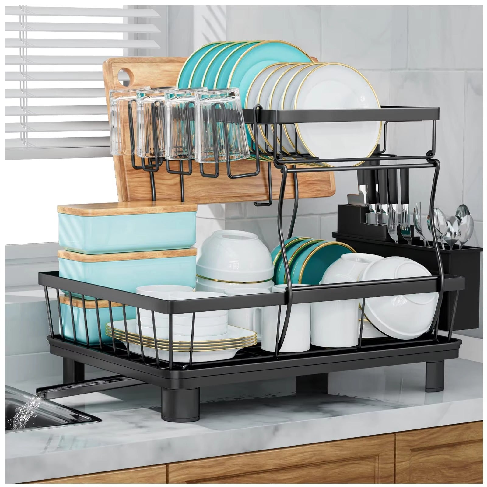 Detachable 2 Tier Dish Rack for Kitchen Counter