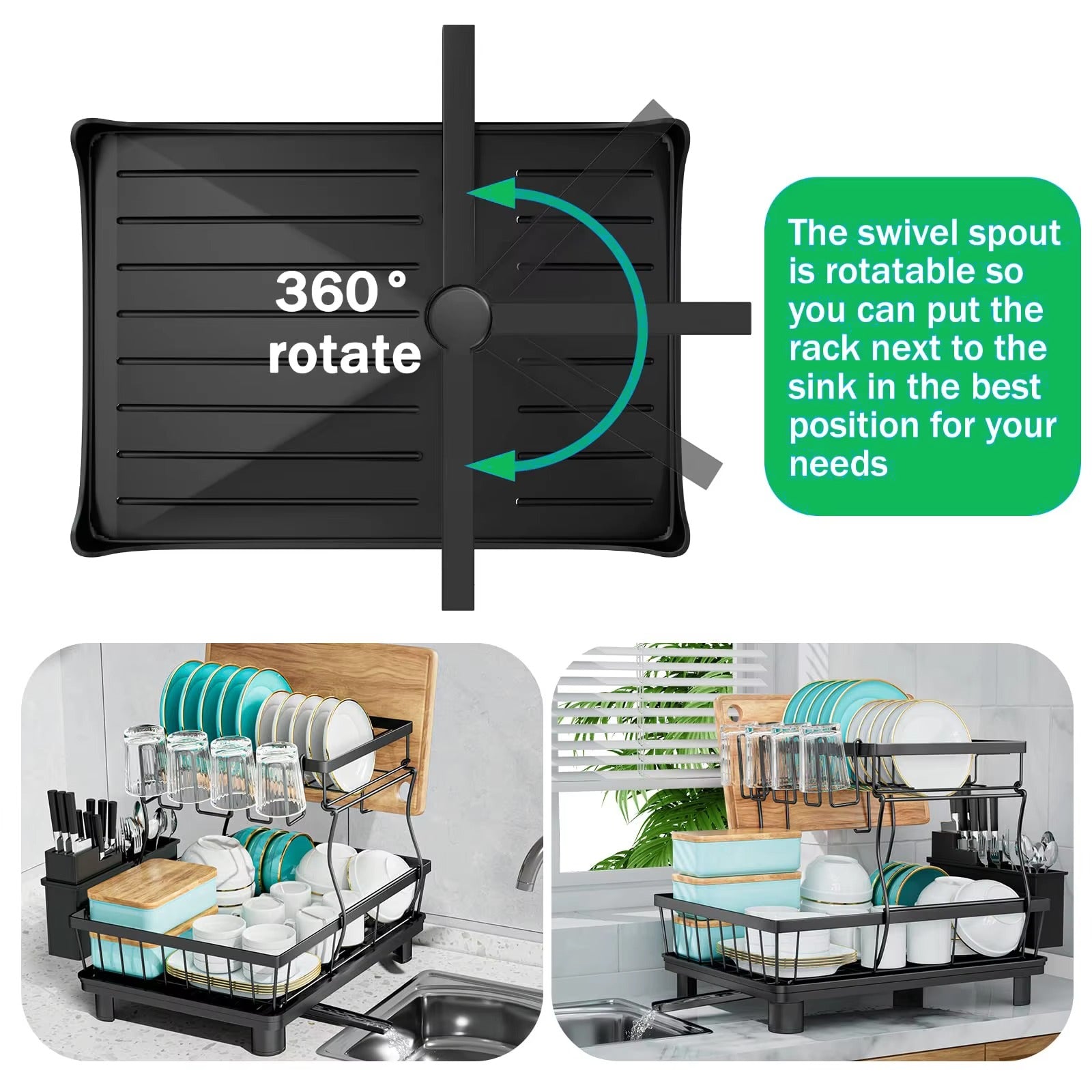 Detachable 2 Tier Dish Rack for Kitchen Counter