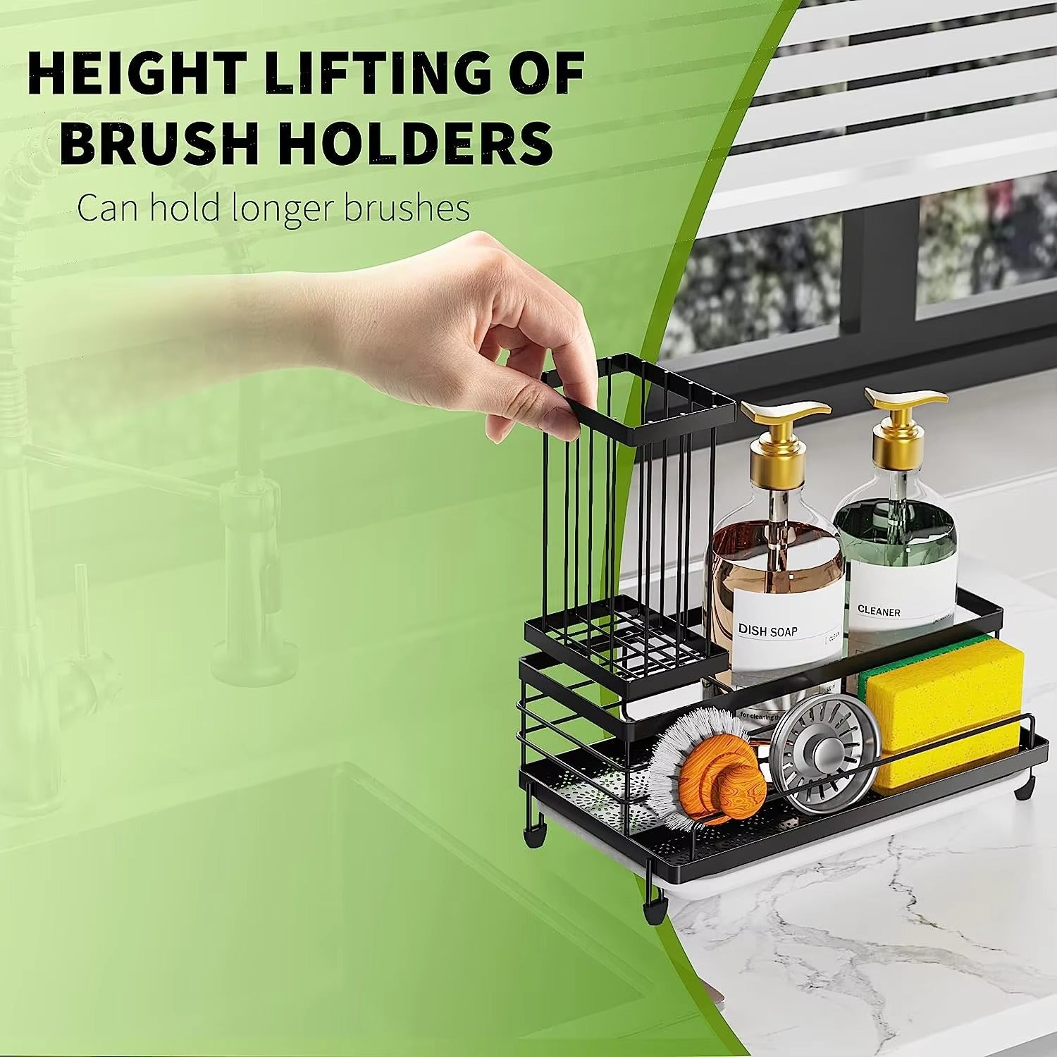 Sink Caddy Sponge Holder Organizer with High Brush Holder