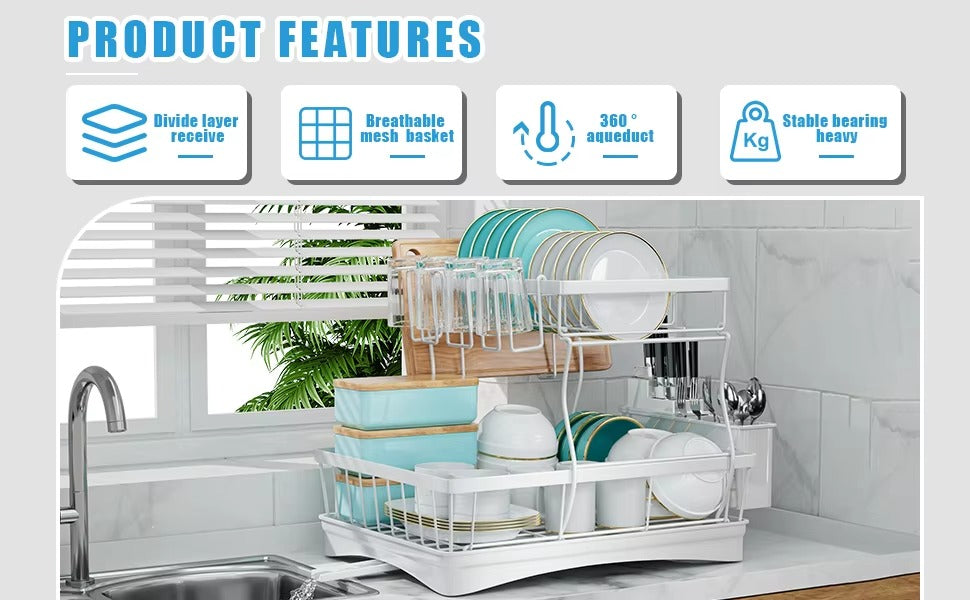 Detachable 2 Tier Dish Rack for Kitchen Counter