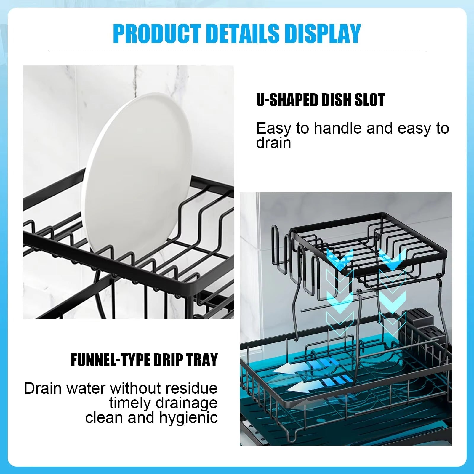 Detachable 2 Tier Dish Rack for Kitchen Counter