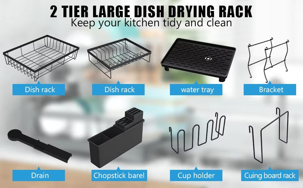 Detachable 2 Tier Dish Rack for Kitchen Counter