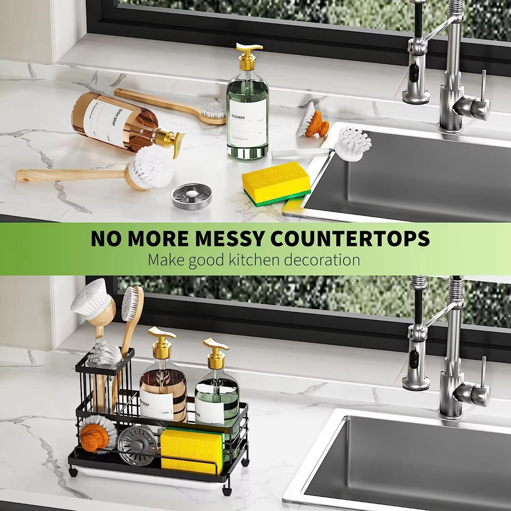 Sink Caddy Sponge Holder Organizer with High Brush Holder