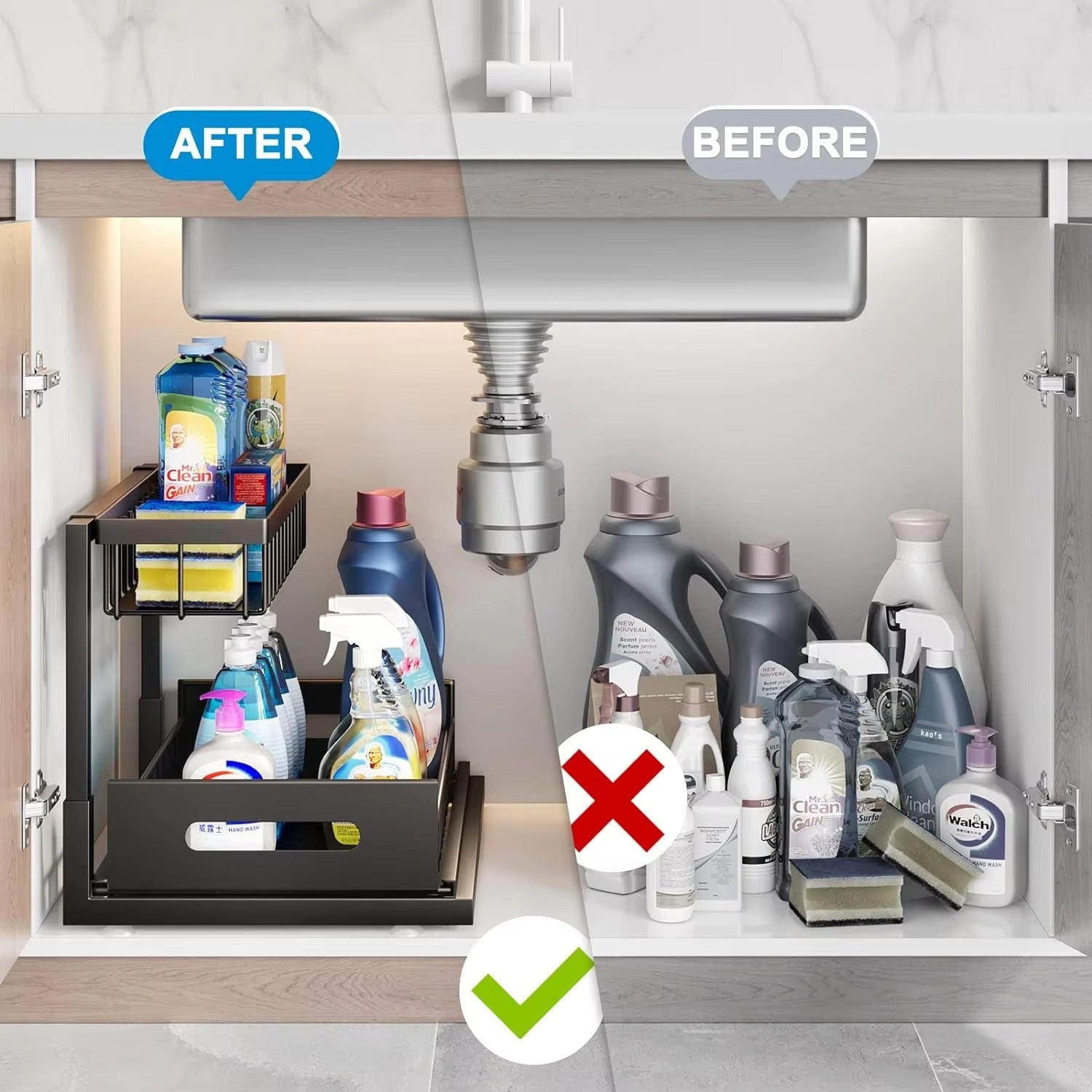 2 Pack Metal Under Sink Organizers and Storage