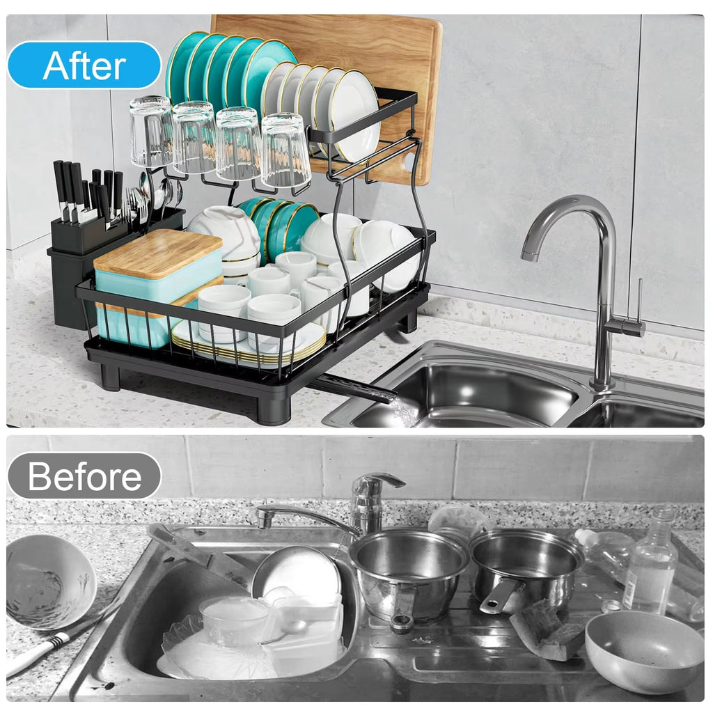 Detachable 2 Tier Dish Rack for Kitchen Counter