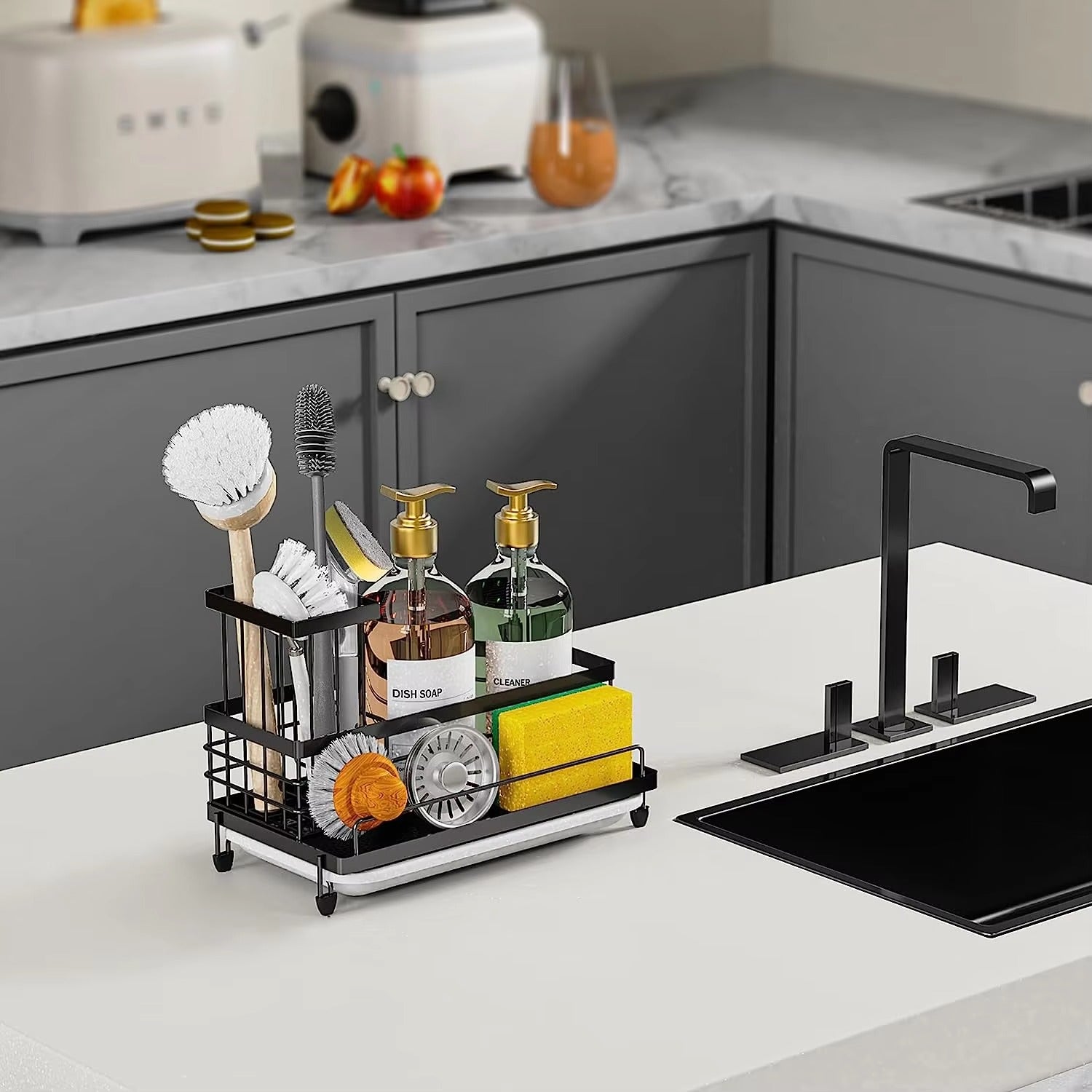 Sink Caddy Sponge Holder Organizer with High Brush Holder