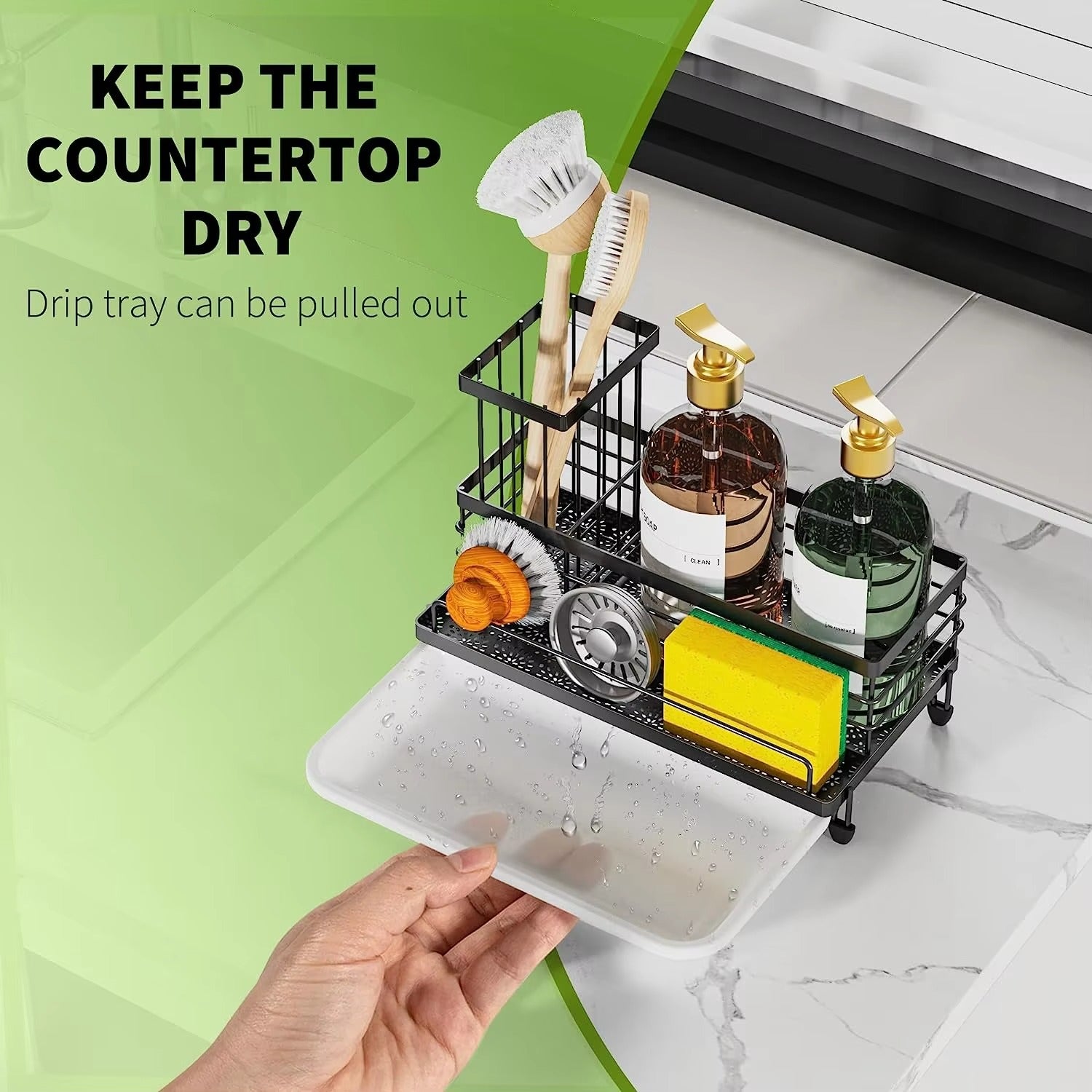 Sink Caddy Sponge Holder Organizer with High Brush Holder